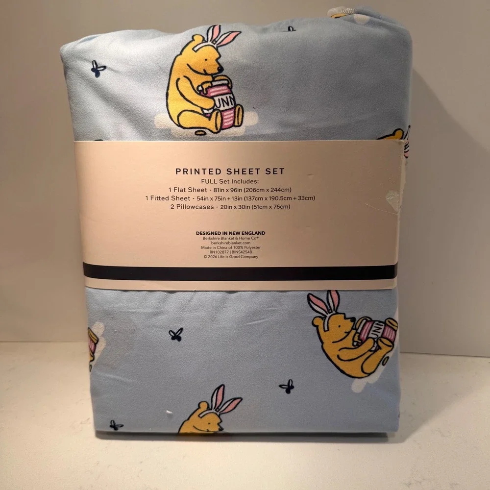 Life Is Good Winnie The Pooh Full Size 4 Pc Printed Bed Sheet Set Unisex Blue
